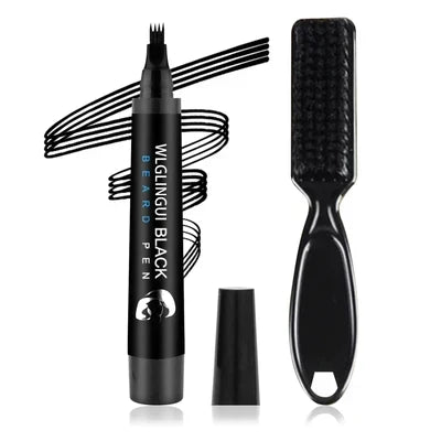 Men's Beard Filler Pen Kit with Brush - Long-Lasting, Waterproof, Alcohol-Free