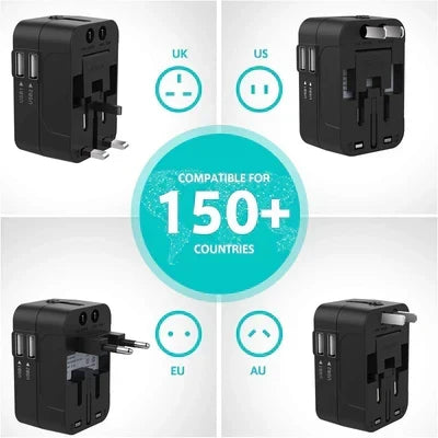 1pc Universal Travel Adapter With Dual USB Ports, 110V-240V Input, US/EU/UK/AU Plugs, Surge Protection, All-In-One Wall Charger For Over 150 Countries, Compatible With IPhone, Samsung, Tablets, And More