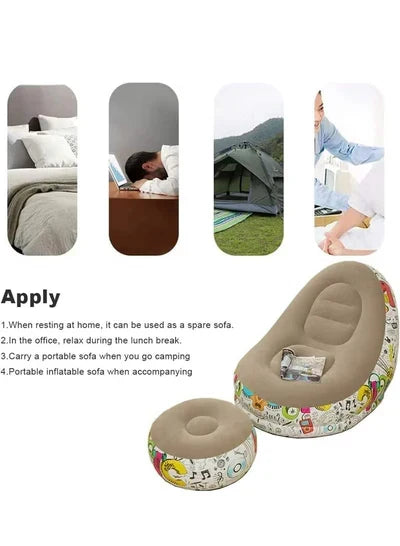 Inflatable Lazy Sofa Chair with Footrest & Air Pump – Bean Bag Lounge